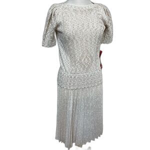 NWT 70s Leslie Fay Petites Sheer Ivory Crocheted Top & Skirt - Women 12 -Cottage